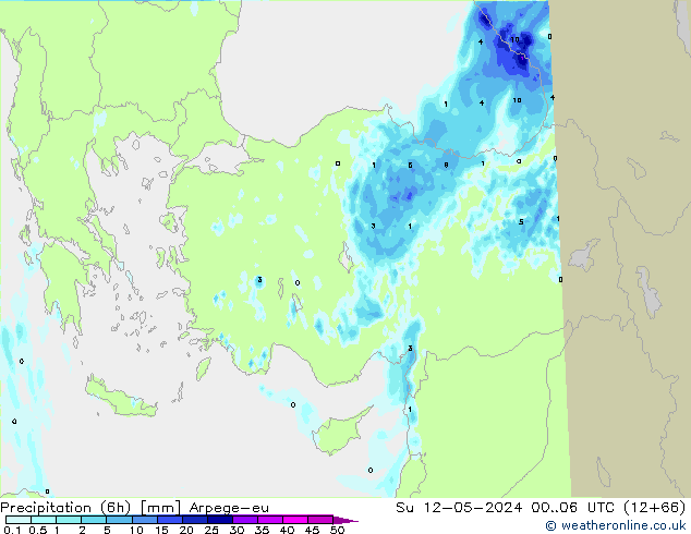 Precipitação (6h) Arpege-eu Dom 12.05.2024 06 UTC