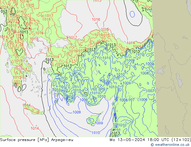 Surface pressure Arpege-eu Mo 13.05.2024 18 UTC