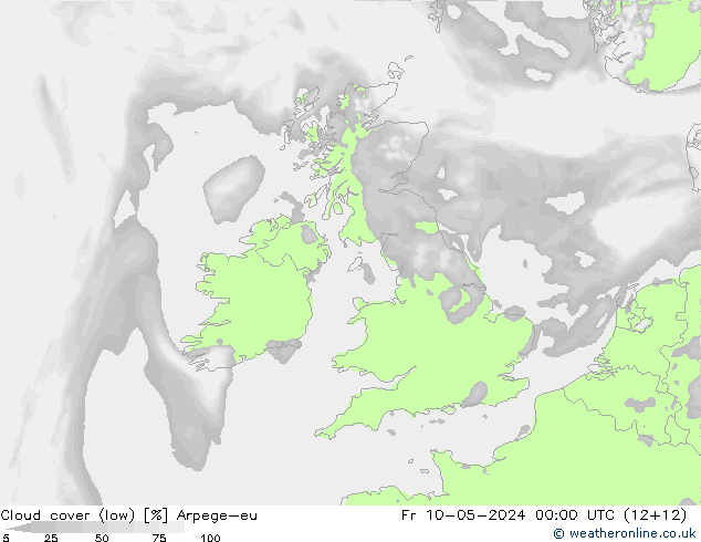 nízká oblaka Arpege-eu Pá 10.05.2024 00 UTC