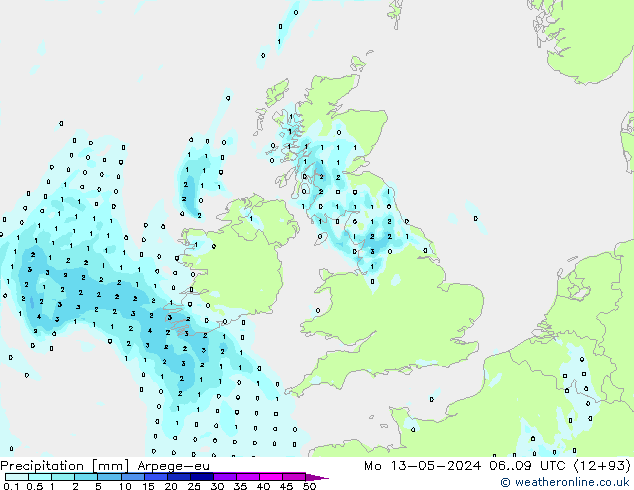 Niederschlag Arpege-eu Mo 13.05.2024 09 UTC