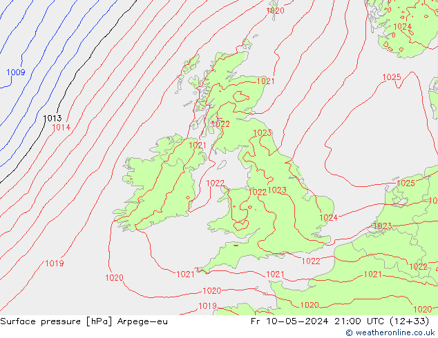 Atmosférický tlak Arpege-eu Pá 10.05.2024 21 UTC