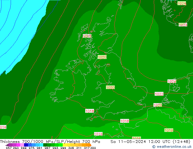 Thck 700-1000 hPa Arpege-eu Sa 11.05.2024 12 UTC