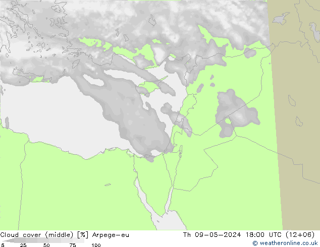 Cloud cover (middle) Arpege-eu Th 09.05.2024 18 UTC