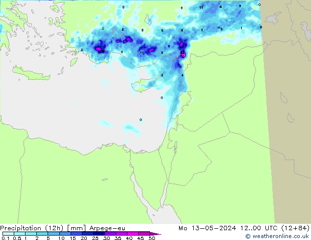 Precipitation (12h) Arpege-eu Mo 13.05.2024 00 UTC