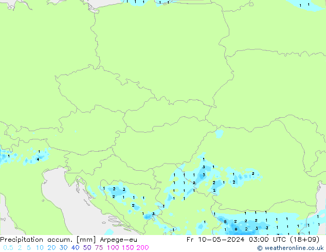 Precipitation accum. Arpege-eu Fr 10.05.2024 03 UTC