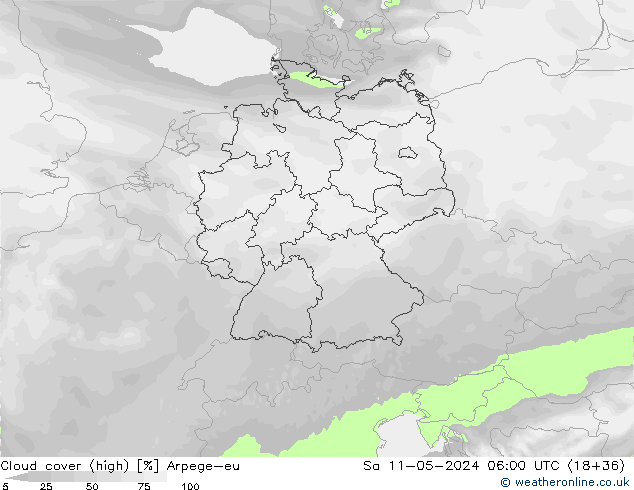 Bewolking (Hoog) Arpege-eu za 11.05.2024 06 UTC