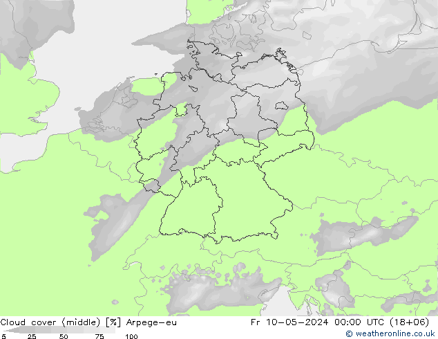 Cloud cover (middle) Arpege-eu Fr 10.05.2024 00 UTC