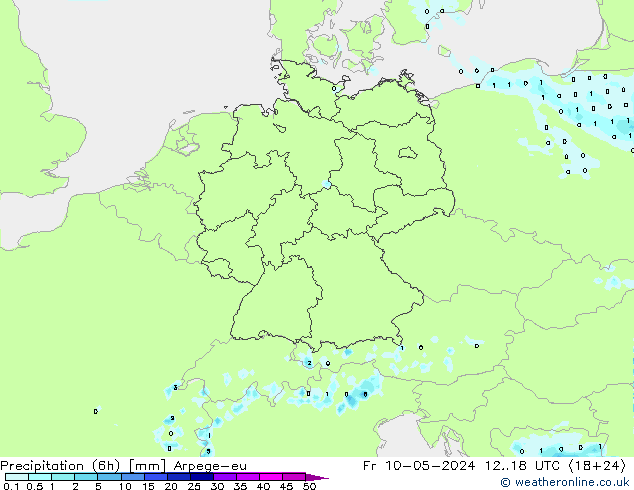 Precipitation (6h) Arpege-eu Pá 10.05.2024 18 UTC