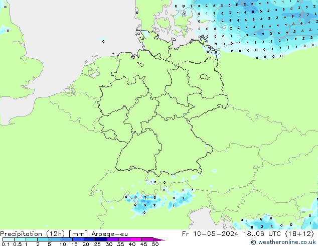 降水量 (12h) Arpege-eu 星期五 10.05.2024 06 UTC