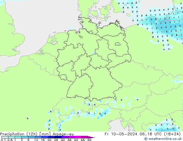 Precipitation (12h) Arpege-eu Fr 10.05.2024 18 UTC