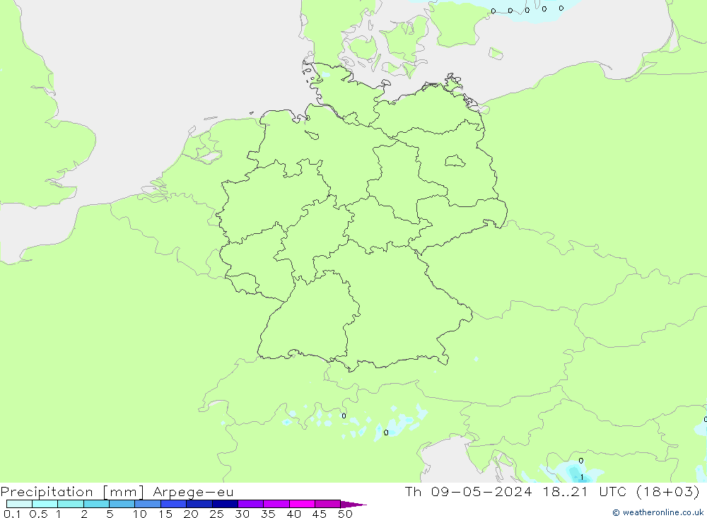 降水 Arpege-eu 星期四 09.05.2024 21 UTC