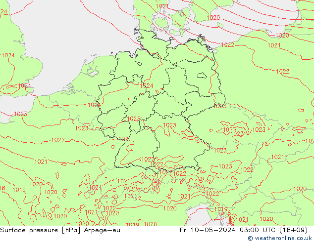 Pressione al suolo Arpege-eu ven 10.05.2024 03 UTC