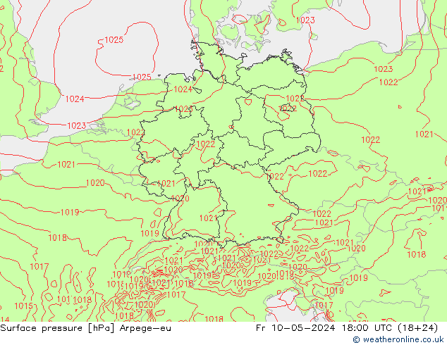 Luchtdruk (Grond) Arpege-eu vr 10.05.2024 18 UTC