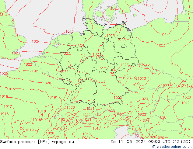 Atmosférický tlak Arpege-eu So 11.05.2024 00 UTC