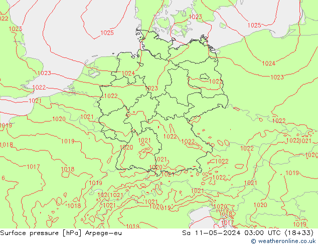приземное давление Arpege-eu сб 11.05.2024 03 UTC
