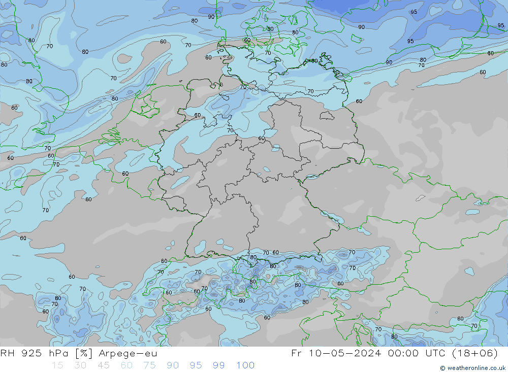 Humedad rel. 925hPa Arpege-eu vie 10.05.2024 00 UTC