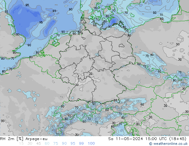 Humidité rel. 2m Arpege-eu sam 11.05.2024 15 UTC
