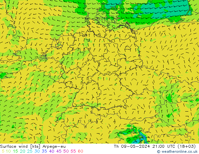 Surface wind Arpege-eu Th 09.05.2024 21 UTC