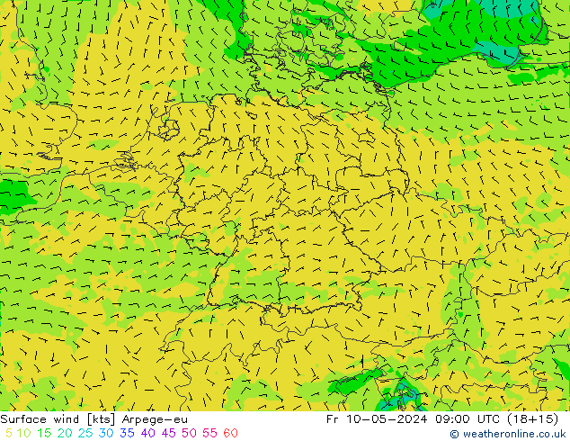 Wind 10 m Arpege-eu vr 10.05.2024 09 UTC