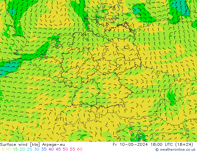 Viento 10 m Arpege-eu vie 10.05.2024 18 UTC