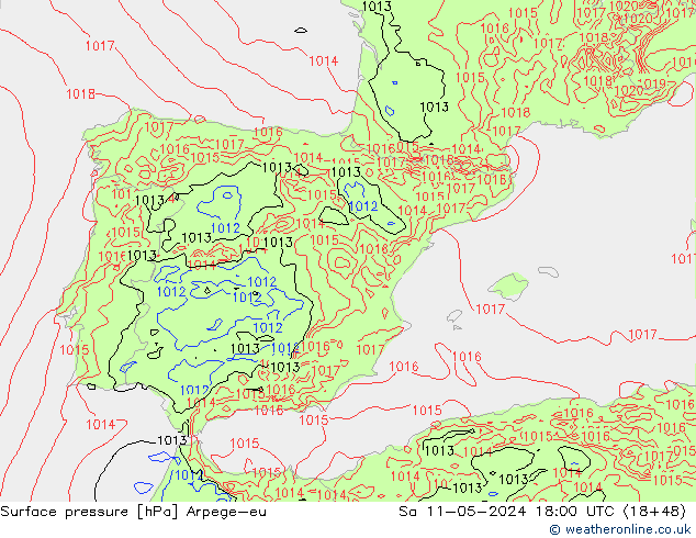 Surface pressure Arpege-eu Sa 11.05.2024 18 UTC