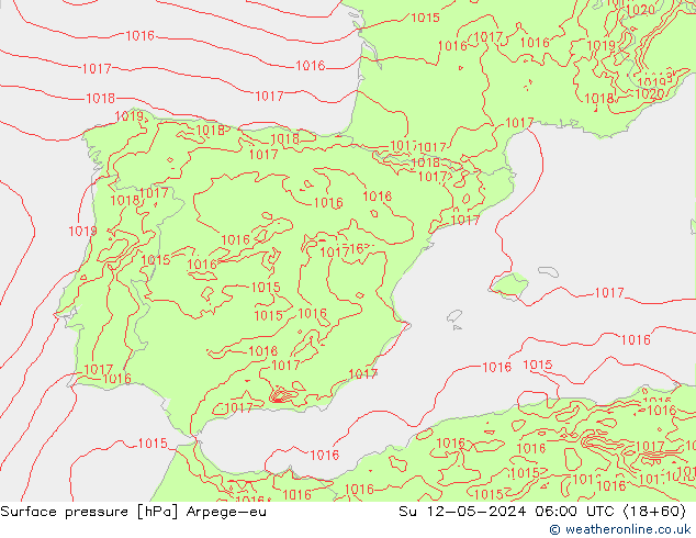 Presión superficial Arpege-eu dom 12.05.2024 06 UTC
