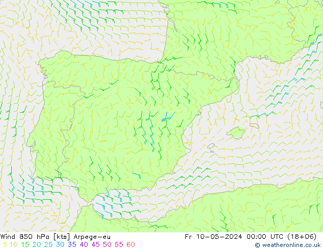 Wind 850 hPa Arpege-eu Fr 10.05.2024 00 UTC