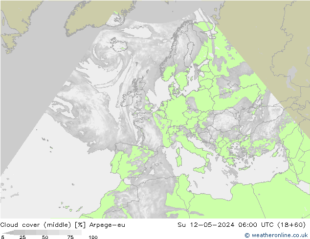 Cloud cover (middle) Arpege-eu Su 12.05.2024 06 UTC