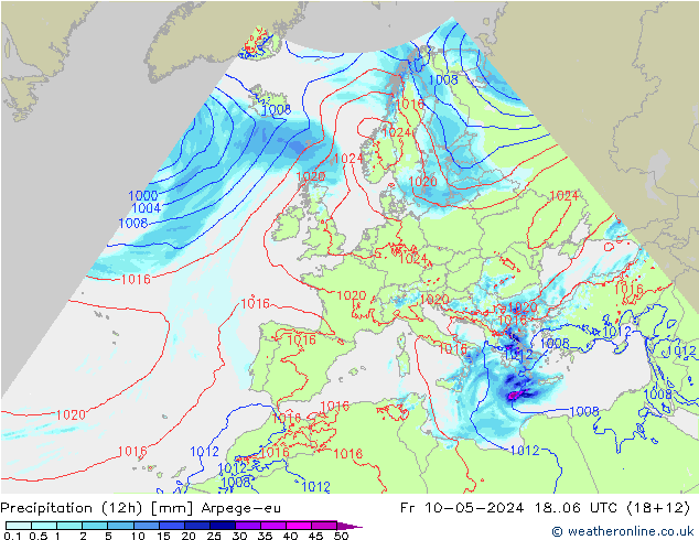 Precipitation (12h) Arpege-eu Fr 10.05.2024 06 UTC