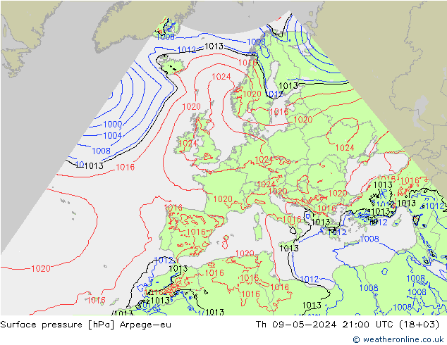 Bodendruck Arpege-eu Do 09.05.2024 21 UTC