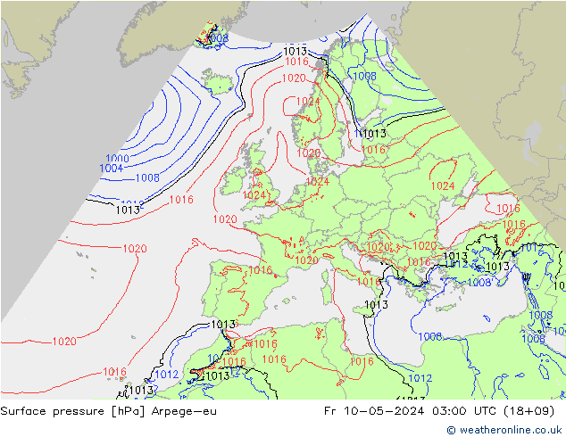 Presión superficial Arpege-eu vie 10.05.2024 03 UTC