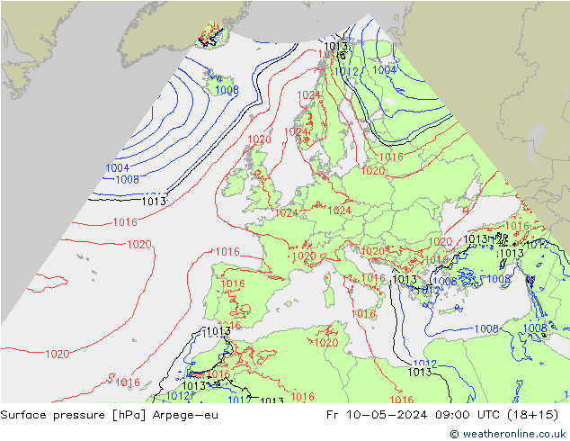 Atmosférický tlak Arpege-eu Pá 10.05.2024 09 UTC
