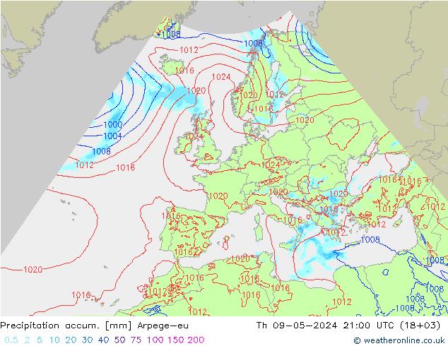 Toplam Yağış Arpege-eu Per 09.05.2024 21 UTC