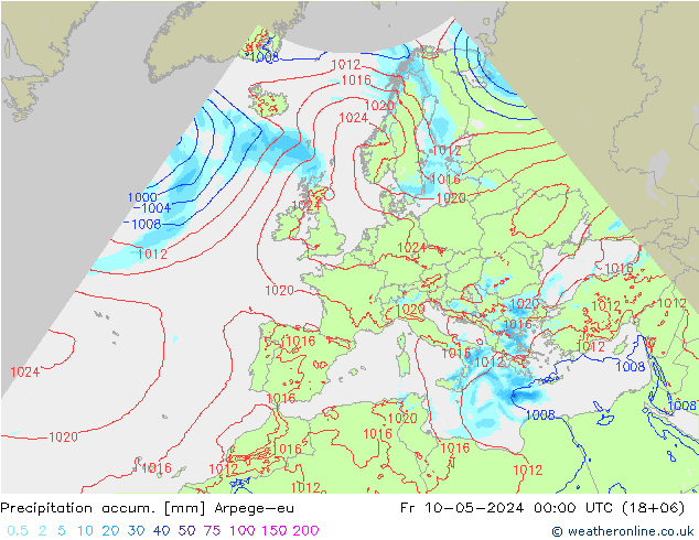 Precipitation accum. Arpege-eu 星期五 10.05.2024 00 UTC