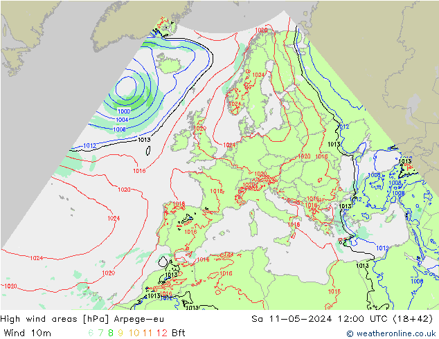 Windvelden Arpege-eu za 11.05.2024 12 UTC