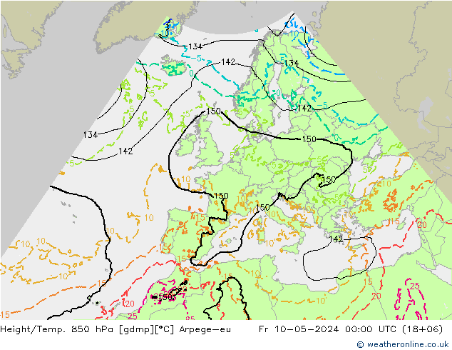 Height/Temp. 850 hPa Arpege-eu 星期五 10.05.2024 00 UTC