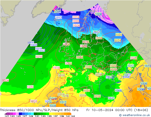 Thck 850-1000 hPa Arpege-eu Fr 10.05.2024 00 UTC