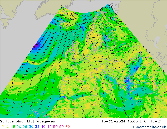 Surface wind Arpege-eu Pá 10.05.2024 15 UTC