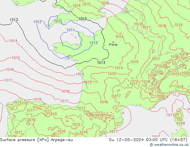 Surface pressure Arpege-eu Su 12.05.2024 03 UTC
