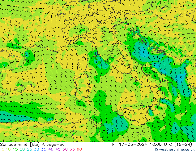 Surface wind Arpege-eu Fr 10.05.2024 18 UTC