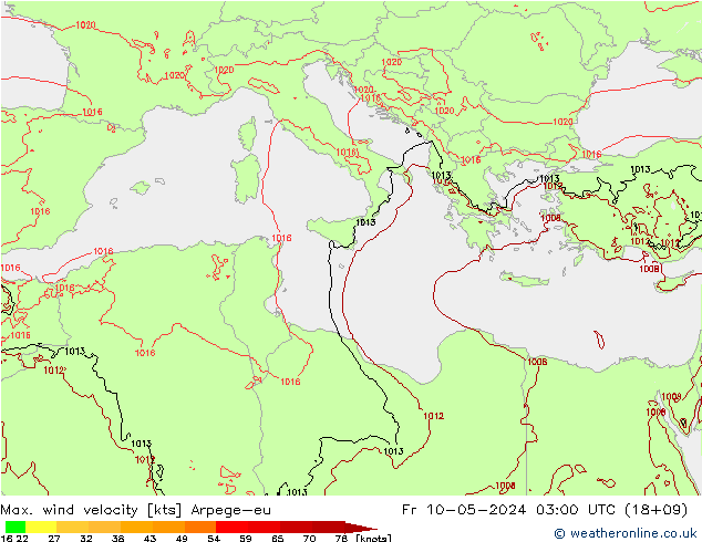 Max. wind velocity Arpege-eu ven 10.05.2024 03 UTC