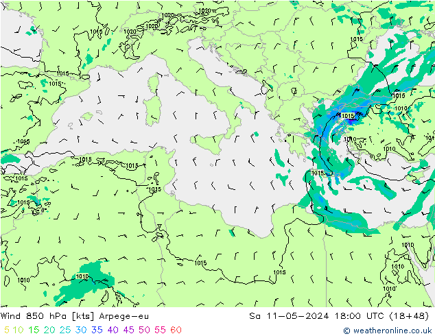 Vento 850 hPa Arpege-eu Sáb 11.05.2024 18 UTC