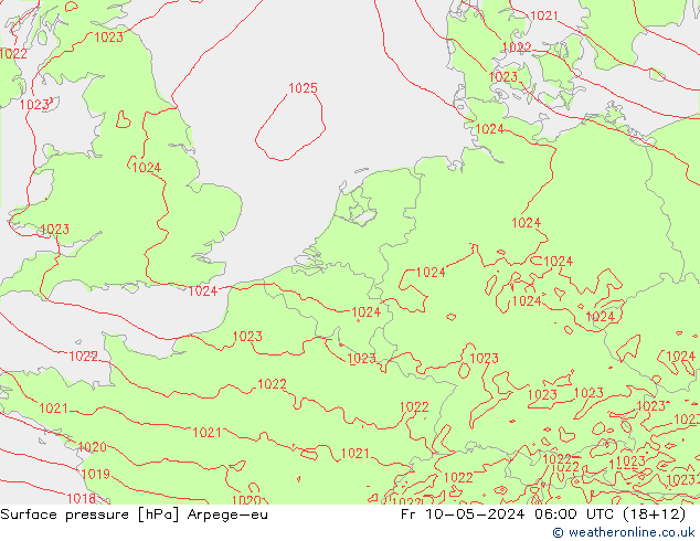 Pressione al suolo Arpege-eu ven 10.05.2024 06 UTC