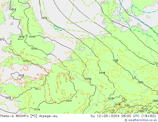 Theta-e 850hPa Arpege-eu dim 12.05.2024 06 UTC