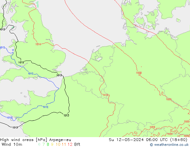 High wind areas Arpege-eu dim 12.05.2024 06 UTC