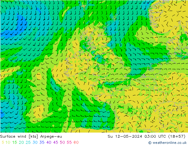 Surface wind Arpege-eu Su 12.05.2024 03 UTC