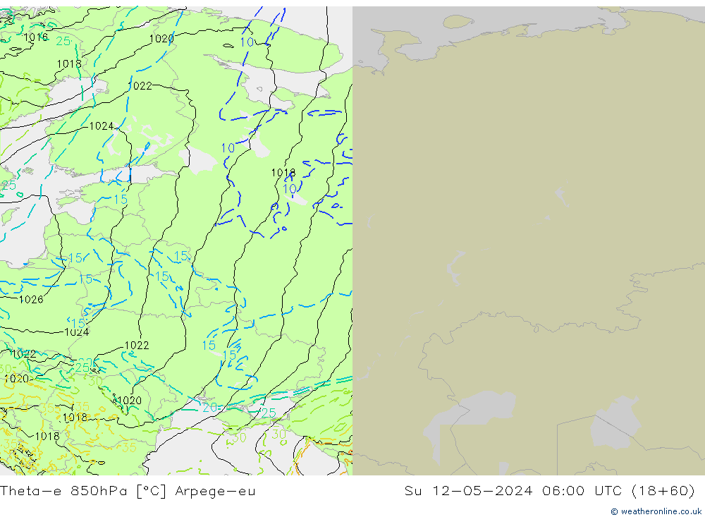 Theta-e 850hPa Arpege-eu Su 12.05.2024 06 UTC