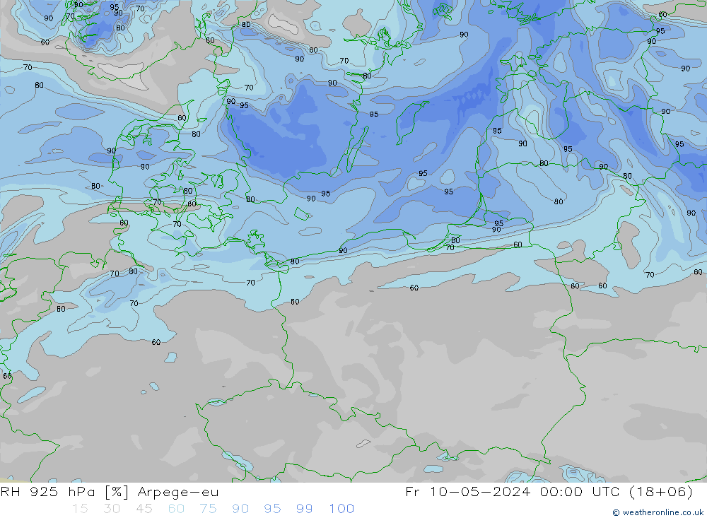 RH 925 hPa Arpege-eu Fr 10.05.2024 00 UTC