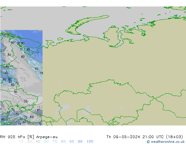 RH 925 hPa Arpege-eu Th 09.05.2024 21 UTC