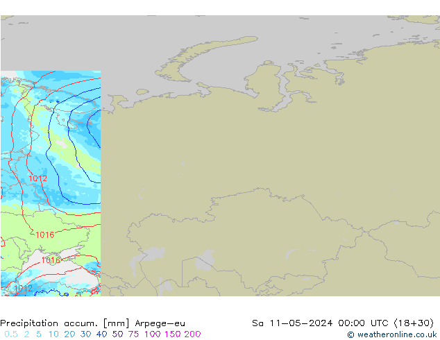 Precipitation accum. Arpege-eu сб 11.05.2024 00 UTC